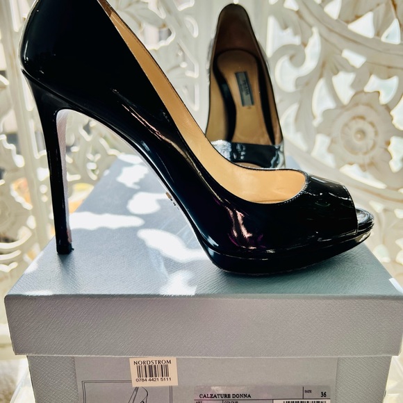 Prada peep toe black patent leather stiletto 36 - Picture 4 of 9